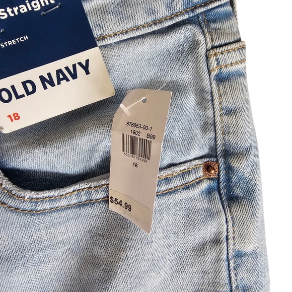 Old Navy High Rise OG Straight Distressed Jeans in Sky Blue Jeans Size 18 - Picture 4 of 6